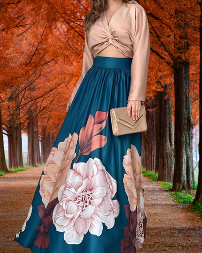 LaRosa™ | Printed Skirt & Crop Top Set