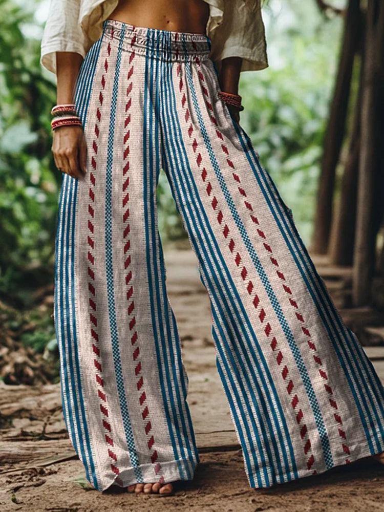 Vintage Bohemian Striped Art Linen-Blend Pants