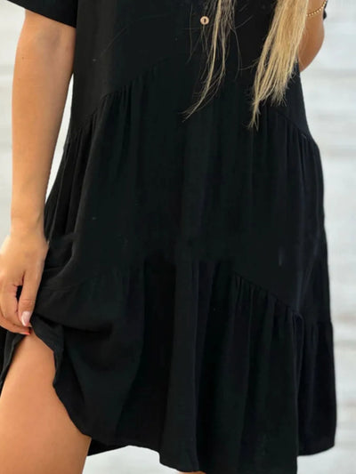TierEase™ Button-Front Tiered Midi Dress