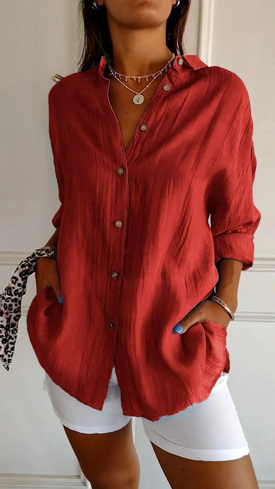 Classic Pleated Textured  Lapel Shirt
