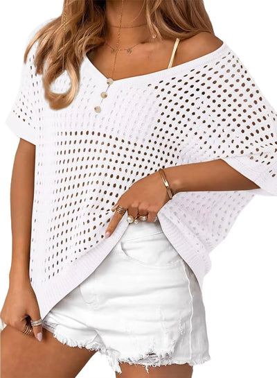 Soléa™ | Hollow-Out Crochet Knit Beach Cover-Up Top