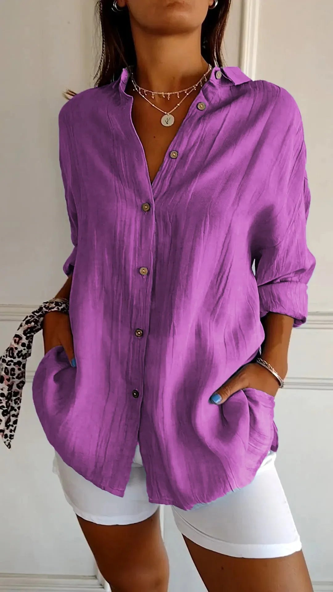 Classic Pleated Textured  Lapel Shirt