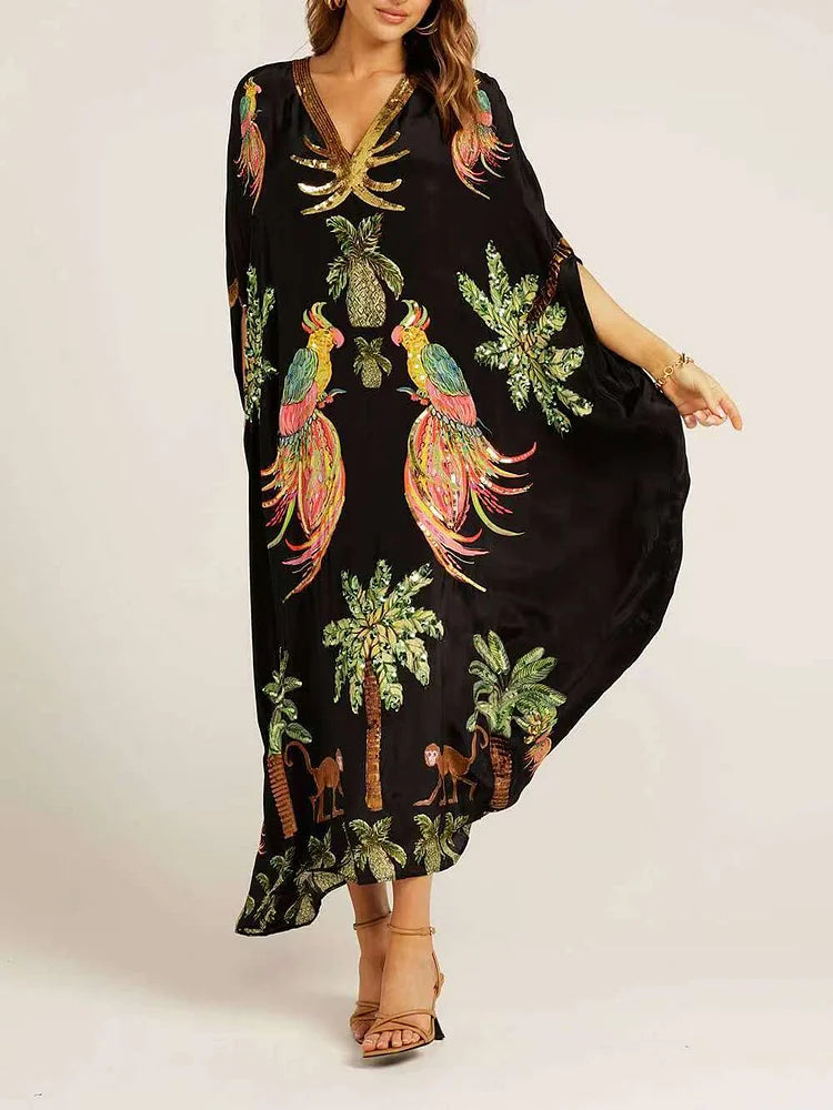 Soléva™ | V-Neck Printed Flowy Dress