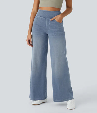 Halara Flex™ | High-Waisted Wide-Leg Washed Jeans with Pockets