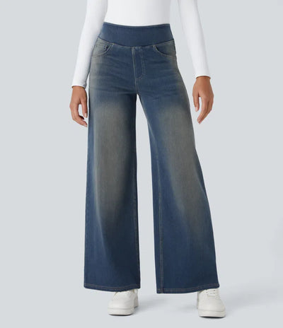 Halara Flex™ | High-Waisted Wide-Leg Washed Jeans with Pockets