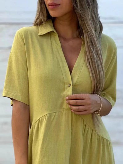 TierEase™ Button-Front Tiered Midi Dress