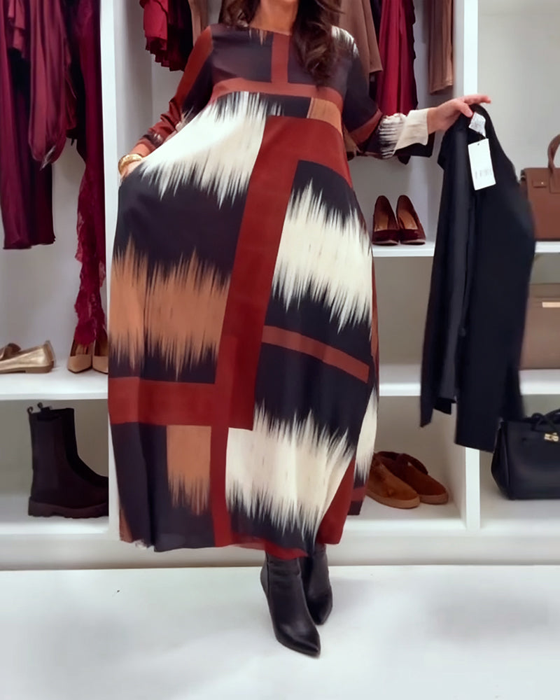 Alessia™ | Printed Long-Sleeve Midi Dress