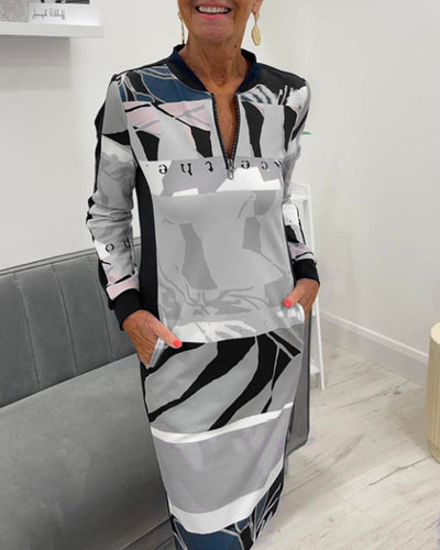 Calivra™ | Colorblock Zip Long Sleeve Dress