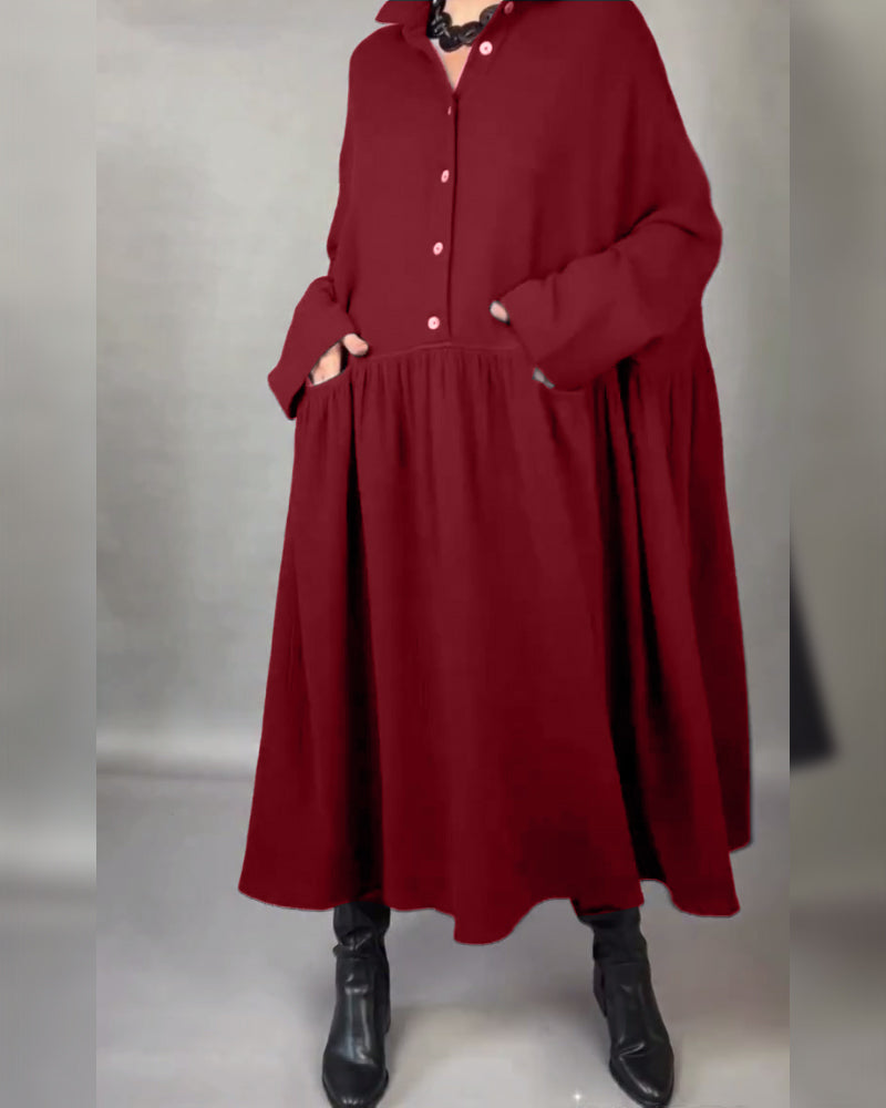Oversized A-Line Dress with Button Collar