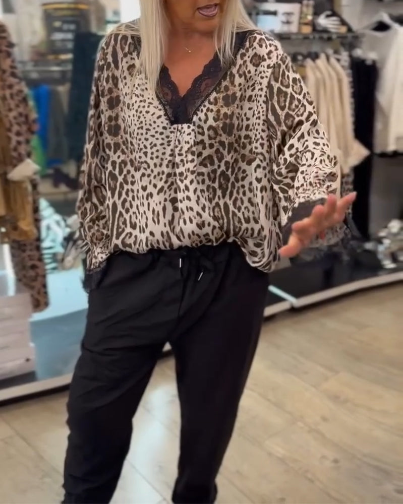 Amaris™ | V-Neck Leopard Lace Blouse