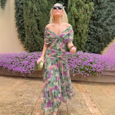 Solenne – Off-Shoulder Print Dress