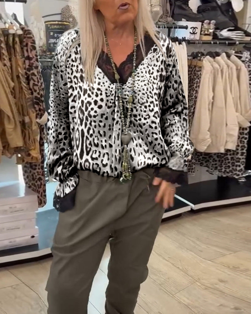 Amaris™ | V-Neck Leopard Lace Blouse