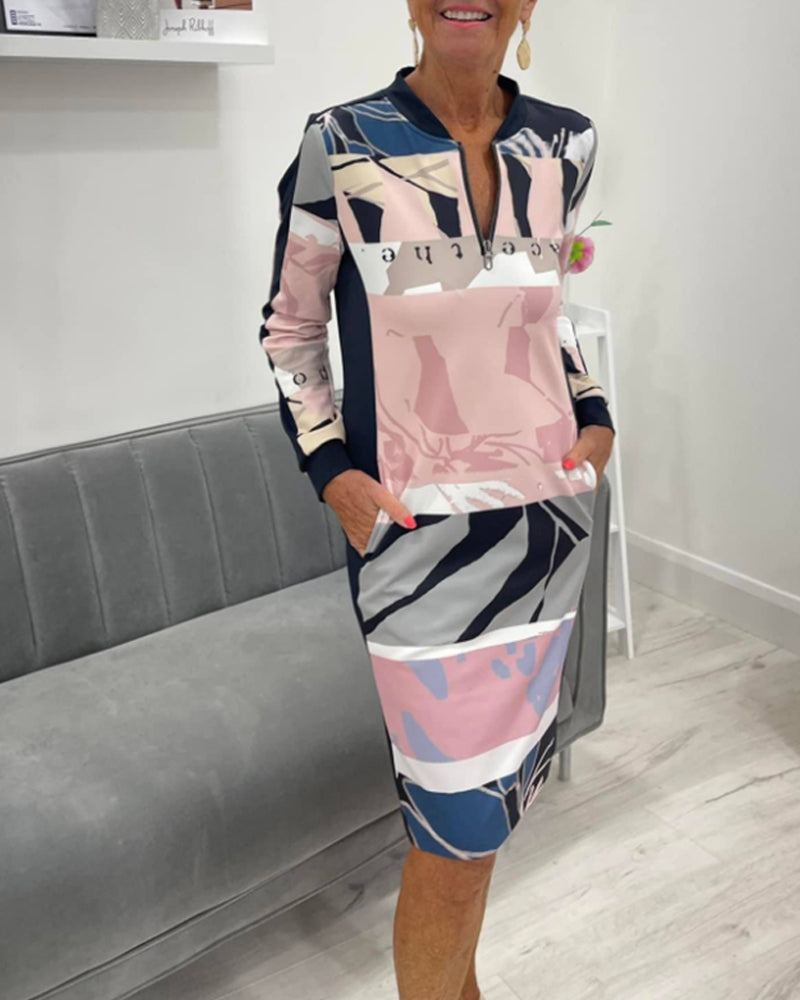 Calivra™ | Colorblock Zip Long Sleeve Dress