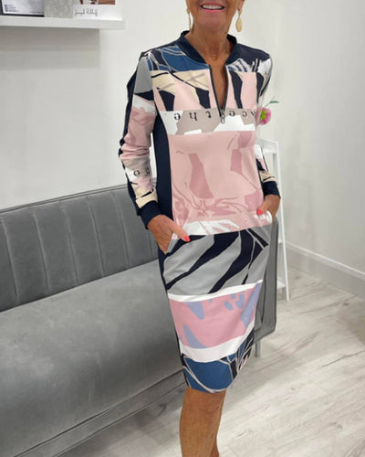 Calivra™ | Colorblock Zip Long Sleeve Dress