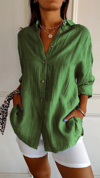 Classic Pleated Textured  Lapel Shirt