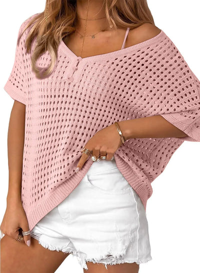 Soléa™ | Hollow-Out Crochet Knit Beach Cover-Up Top