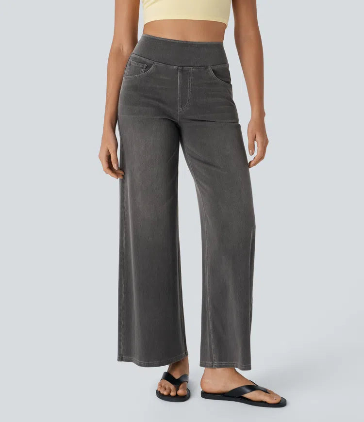 Halara Flex™ | High-Waisted Wide-Leg Washed Jeans with Pockets