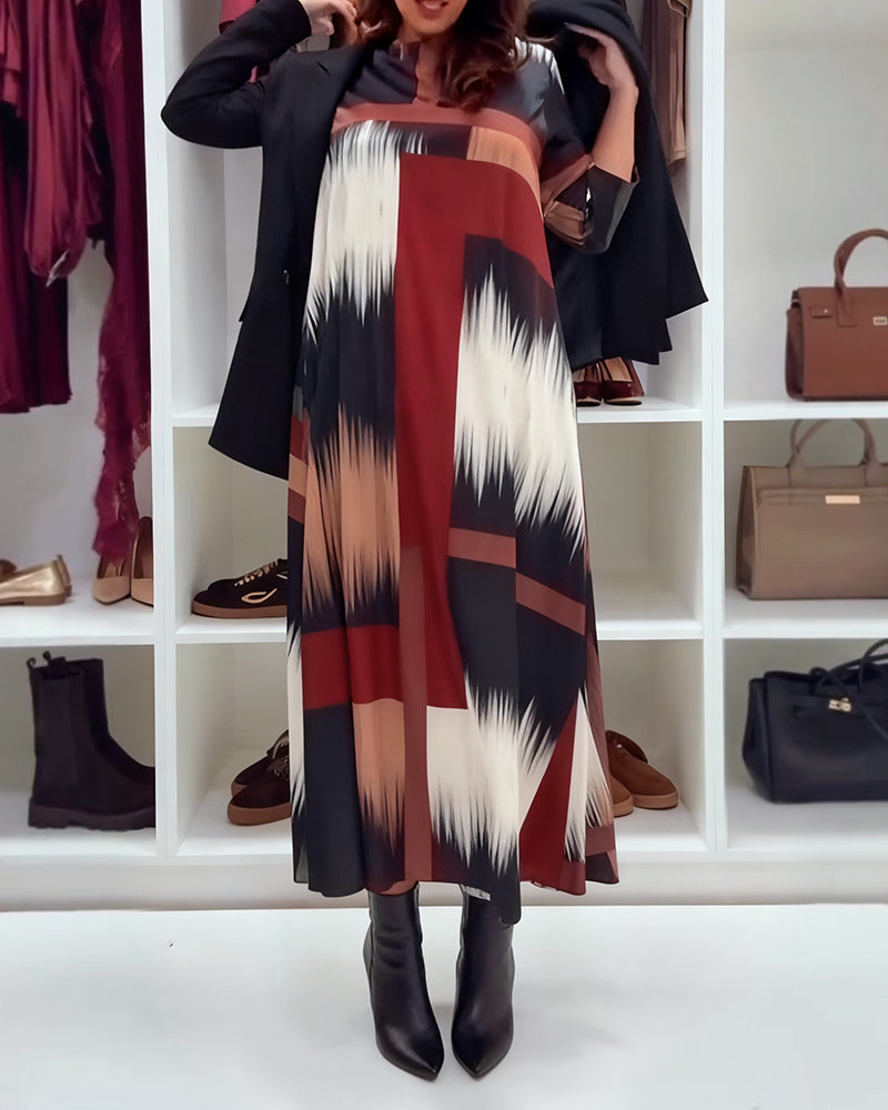 Alessia™ | Printed Long-Sleeve Midi Dress