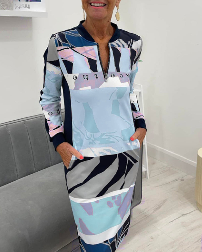 Calivra™ | Colorblock Zip Long Sleeve Dress