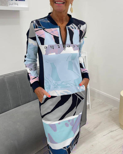 Calivra™ | Colorblock Zip Long Sleeve Dress