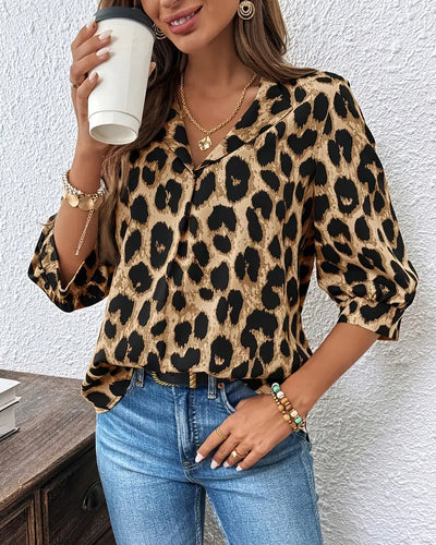 Savelle™ | Wide Fit Half-Sleeve Leopard Blouse