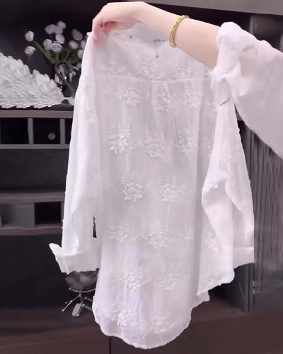 Embroidered Solid Color Shirt with Dropped Shoulders