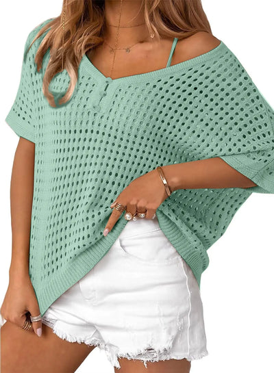 Soléa™ | Hollow-Out Crochet Knit Beach Cover-Up Top