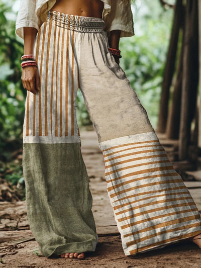 Retro Abstract Geometric Art Linen-Blend Pants