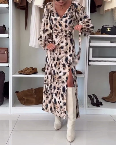 Printed V-Neck Sexy Dress