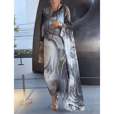 Marivelle™ | Marble Print Chiffon Maxi Dress