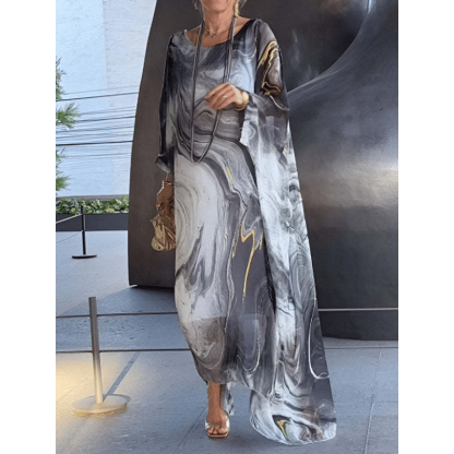 Marivelle™ | Marble Print Chiffon Maxi Dress