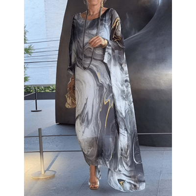 Marivelle™ | Marble Print Chiffon Maxi Dress