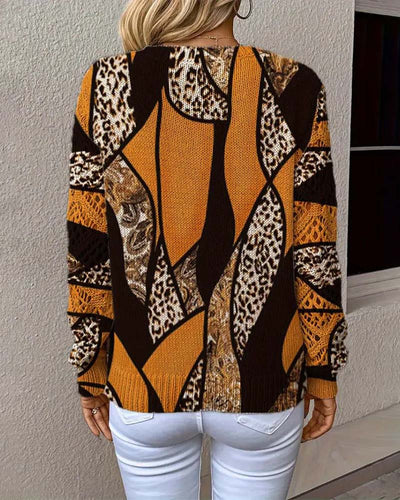 Savélle™ | V-Neck Hollow Leopard Print Pullover