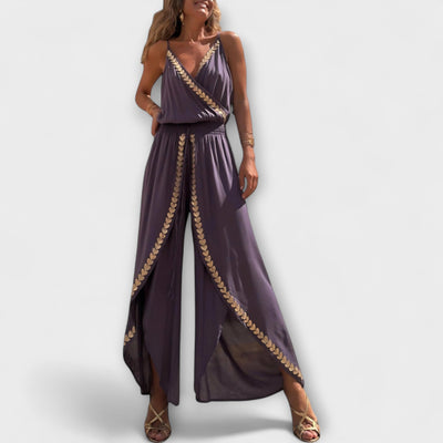Mediterranean-Chic V‑Neck Jumpsuit