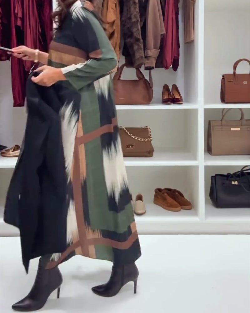 Alessia™ | Printed Long-Sleeve Midi Dress