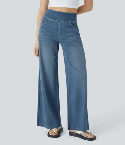 Halara Flex™ | High-Waisted Wide-Leg Washed Jeans with Pockets