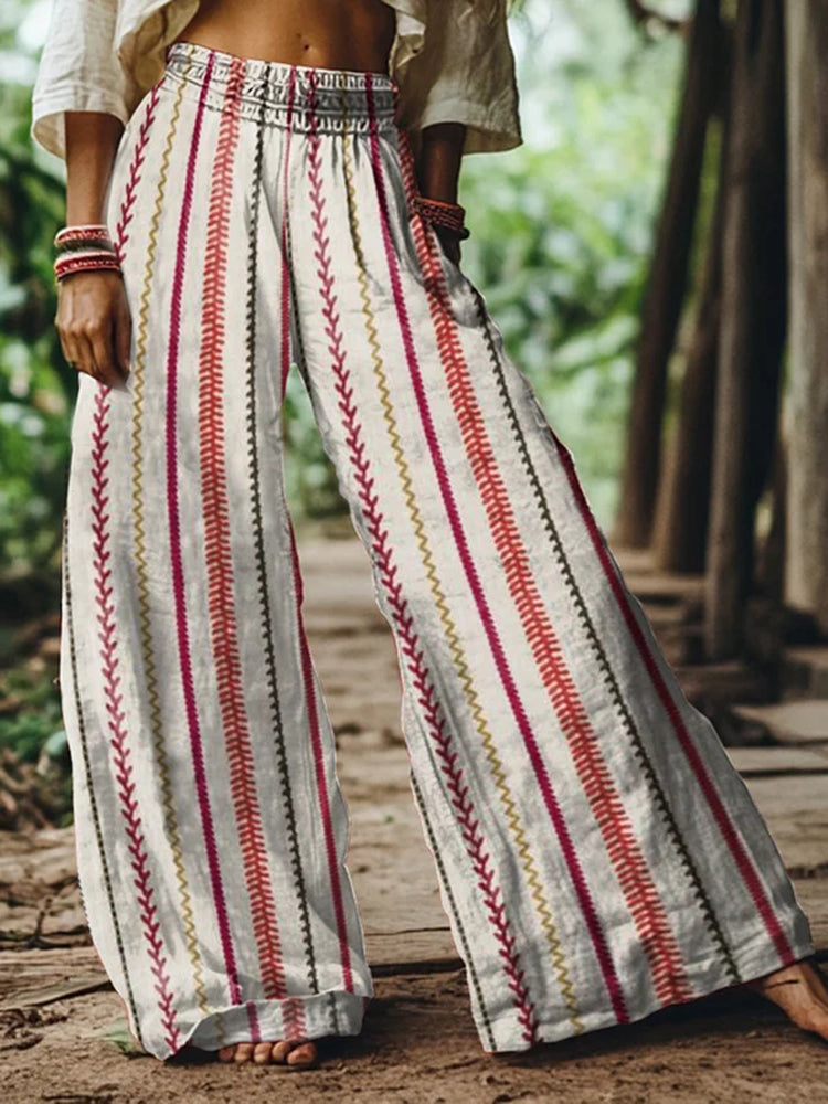 Vintage Bohemian Striped Art Women's Linen Blend Pants
