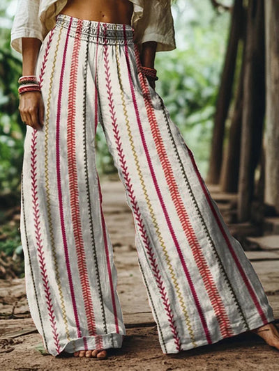 Vintage Bohemian Striped Art Women's Linen Blend Pants