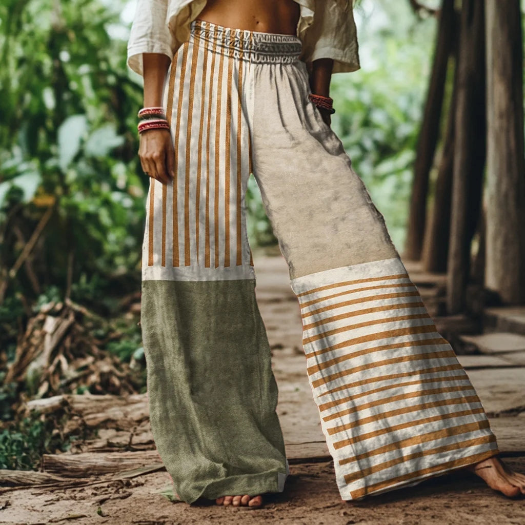 Retro Abstract Geometric Art Linen-Blend Pants