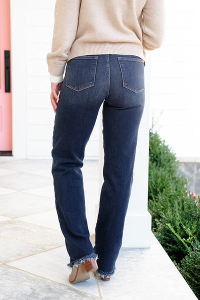 Rhelyn™ | Mid-Rise Dark Wash Straight-Leg Jeans