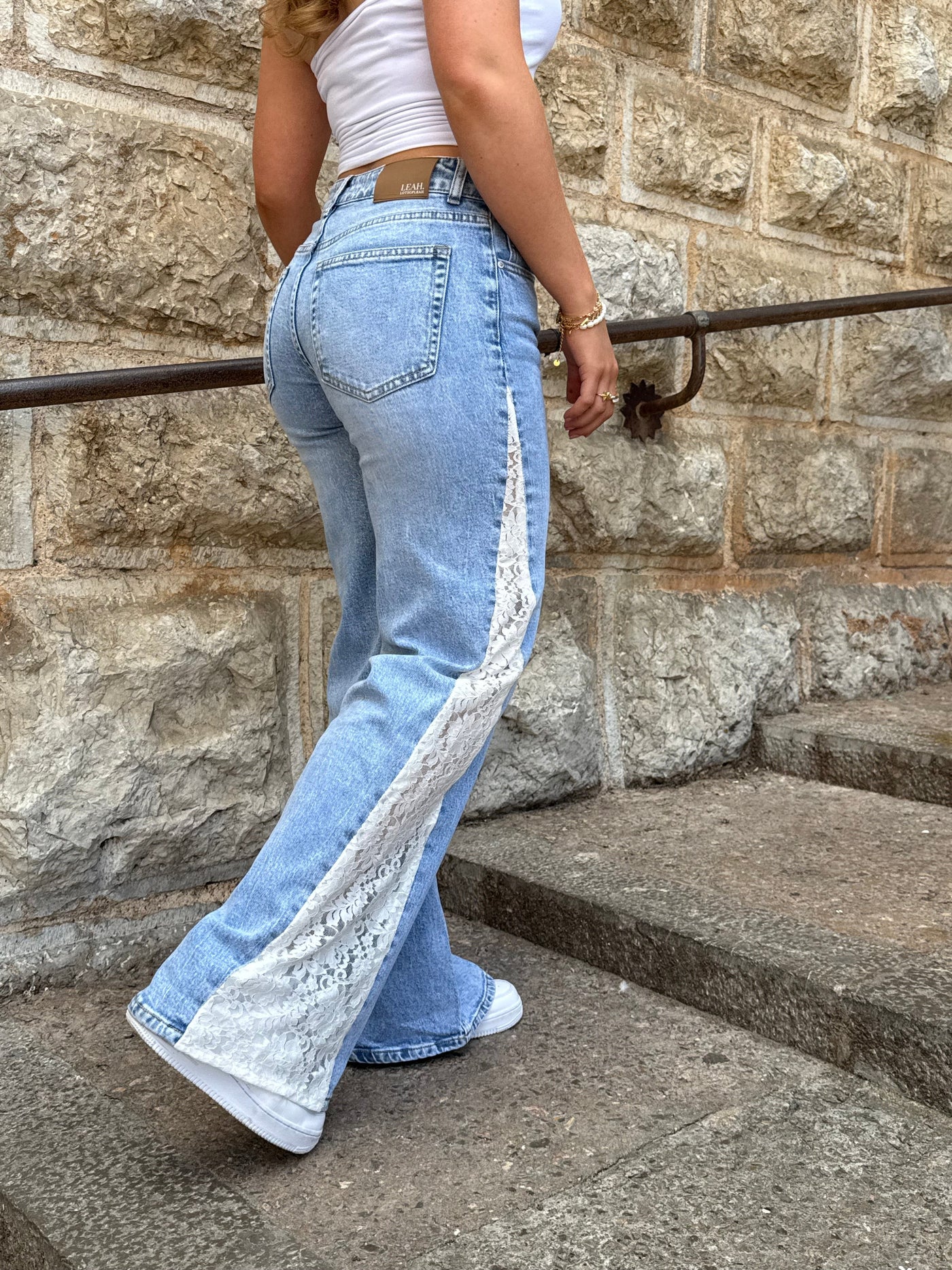 LaceLegion™ Wide-Leg Lace-Trim Jeans