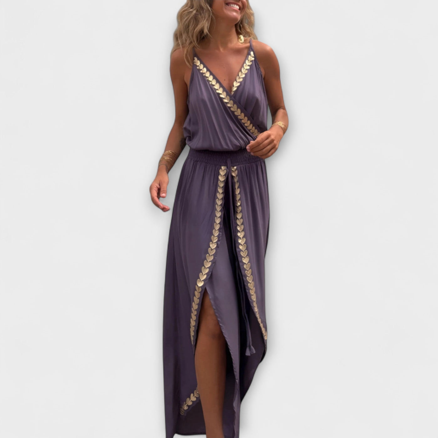 Mediterranean-Chic V‑Neck Jumpsuit