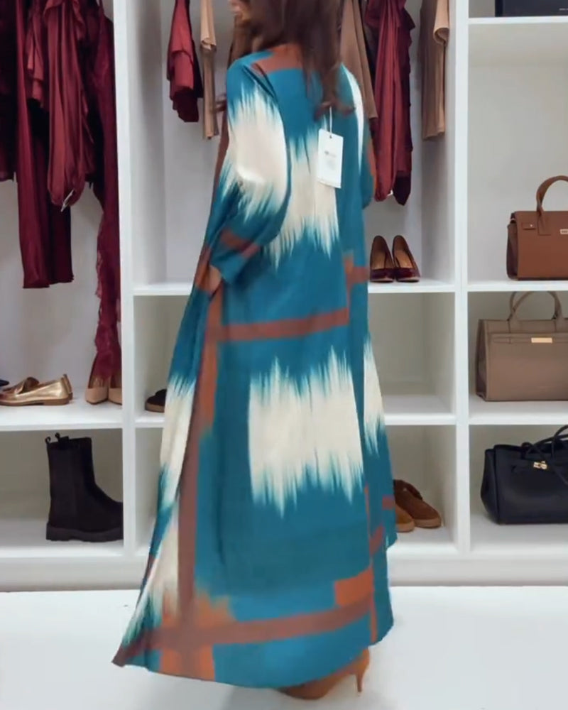 Alessia™ | Printed Long-Sleeve Midi Dress