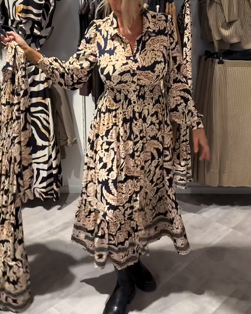 Elanora™ | Printed Collared Midi Dress