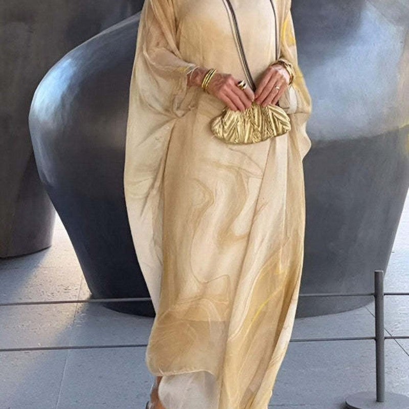 Marivelle™ | Marble Print Chiffon Maxi Dress