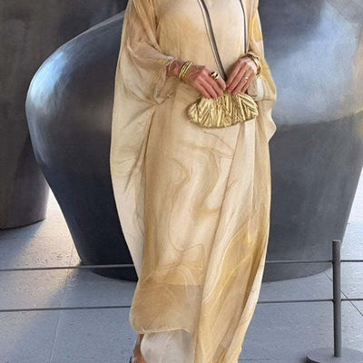 Marivelle™ | Marble Print Chiffon Maxi Dress