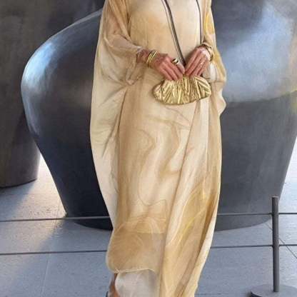 Marivelle™ | Marble Print Chiffon Maxi Dress