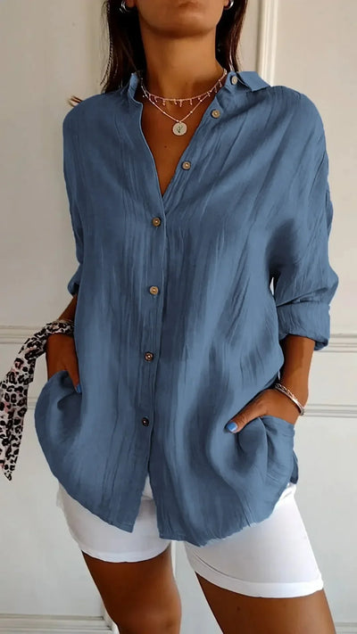 Classic Pleated Textured  Lapel Shirt