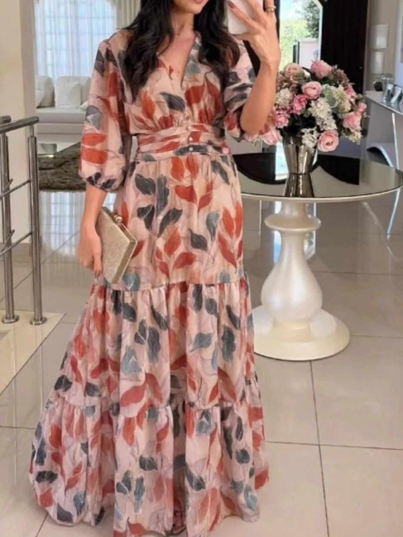 Aurora™ | Printed V-Neck Maxi Dress