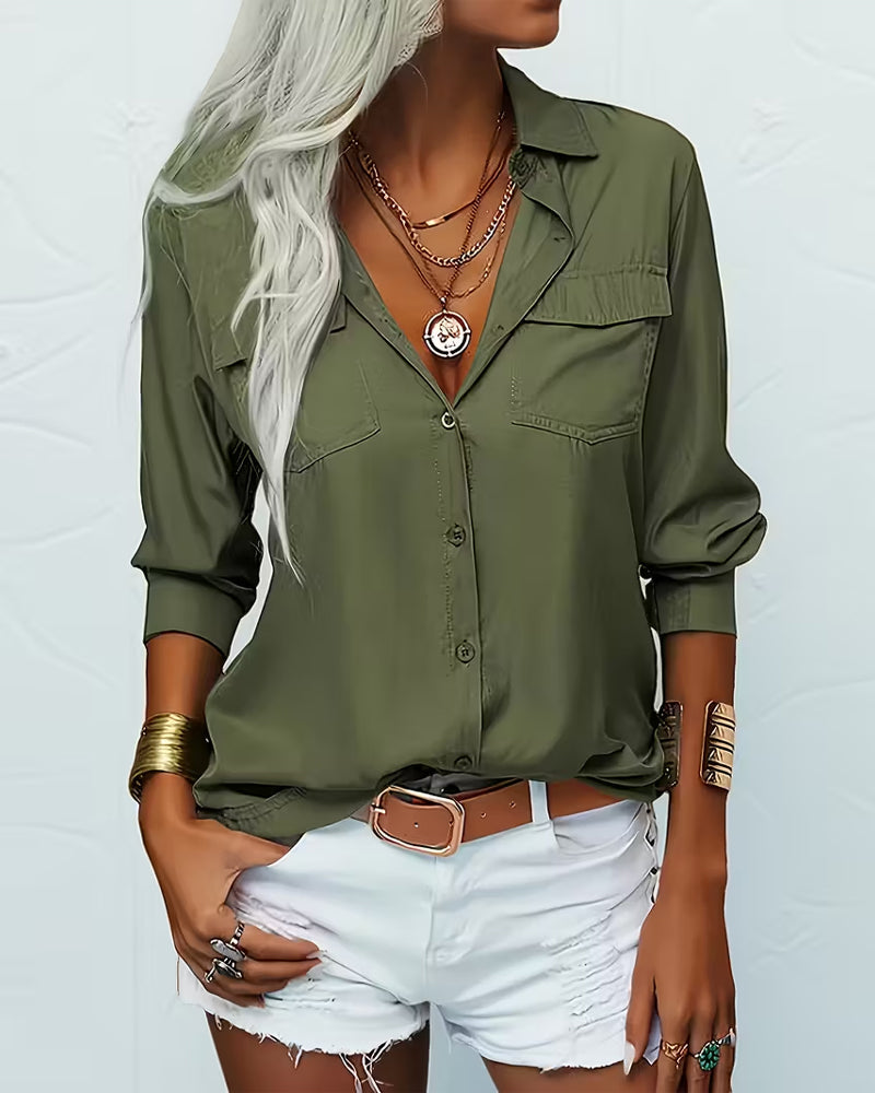 Eloraine™ | Double-Pocket Solid Shirt for Women